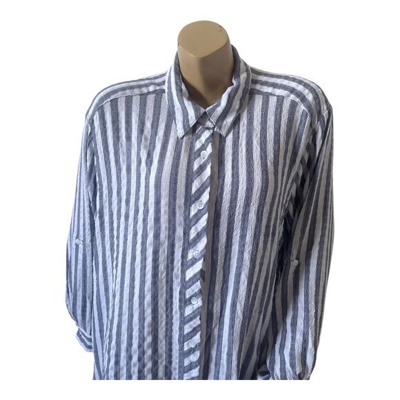 JANE AND DELANCEY Womens Plus Size 1X Striped Convertible Button Up Collar Shirt - Picture 5 of 9